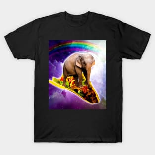 Elephant Riding Taco In Space With Rainbow T-Shirt